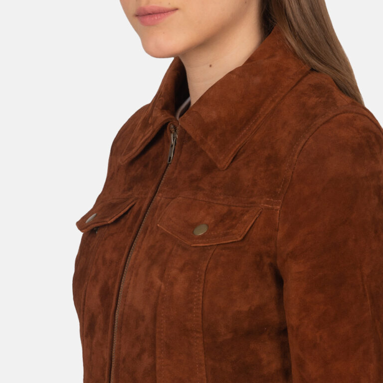 Womens Suzy Brown Suede Jacket Close-Up-9-1659378333810